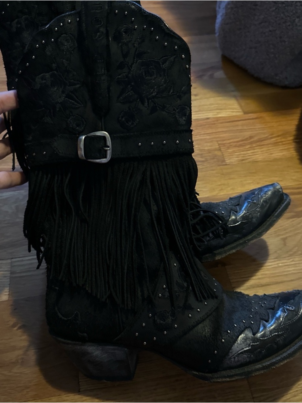 Dan Post Black Fringe Western Ankle Boots with Studs - Picture 4 of 5